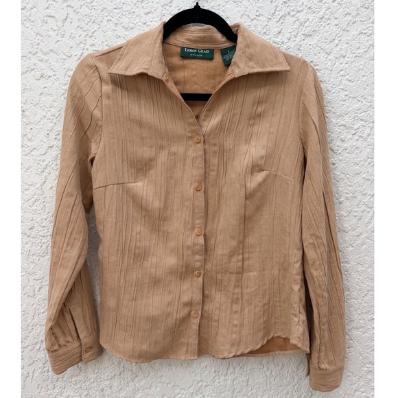 Lemon Grass Studio Tops - Lemon Grass Studio Tan Faux Suede Crinkle Textured Button Down Shirt Small